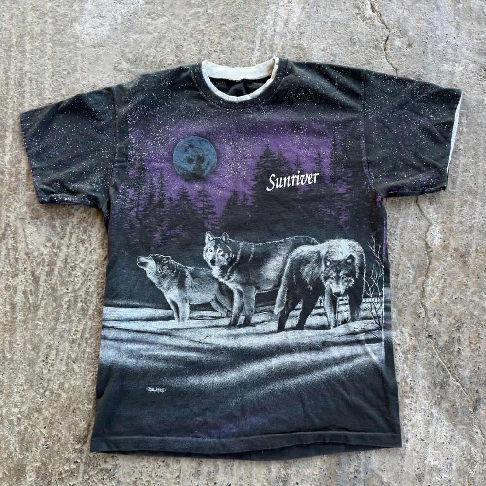 Vintage 90s Sunriver, Oregon Shirt Nature Black Tee Men's Large AOP Son Segal